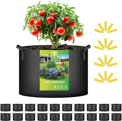 iPower 20 Pack 7 Gallon Grow Bags 300G Thickened Sturdy Plant Fabric Pots with 20 Labels and Handles, Aeration Garden Cloth Planter Bag for Outdoor Fruits, Vegetables and Flowers