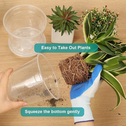 8/7/6 Inch Clear Nursery Pots with Drainage and Trays, 9 Pack Large Plastic Pots for Plant, Seedling Starter Pot, Garden Pots for Succulents Flower Vegetables Herb