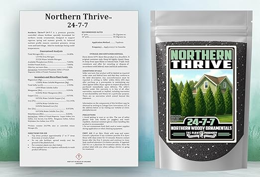 Fertilizer Commercial Grade | Northern Thrive 24-7-7 | 1 Pound | Granular Controlled Release Feed | High Nitrogen Formula for Woody Ornamentals | Shrubs Trees Foliage Growth Beds Borders Landscapes
