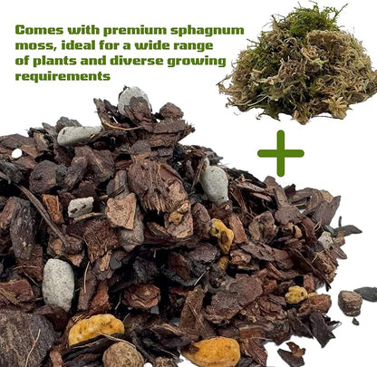 Organic Orchid Potting Mix, Mixture of Perlite, Pine Bark, Volcanic Rock, Coconut Coir, Pine Needle Soil, and 7 Other Components+Orchid Sphagnum Moss (1 QT)