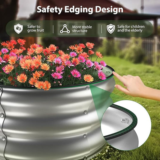Raised Garden Bed Kit, 4x2x1 ft Galvanized Planter Box Outdoor with Safety Edging, Large Metal Raised Beds for Gardening Vegetables Flower Herb (Classic Silver)