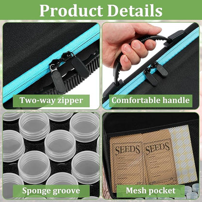 60 Slots Seed Storage Organizer Box with 7 Envelopes, 63 x Label Stickers Garden Seed Organizer with Zipper Bag Storage Container for Vegetable Flower Plants Garden (Blue)