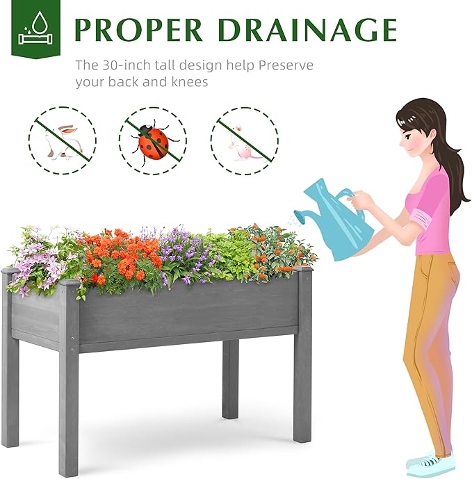 Raised Garden Bed with Legs, 48x24x30'', Outdoor Wood Elevated Planter Box, Thick Legs, w/Liner