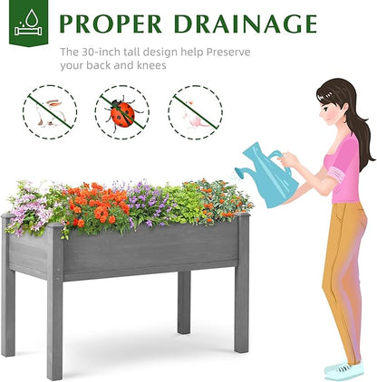 Raised Garden Bed with Legs, 48x24x30'', Outdoor Wood Elevated Planter Box, Thick Legs, w/Liner