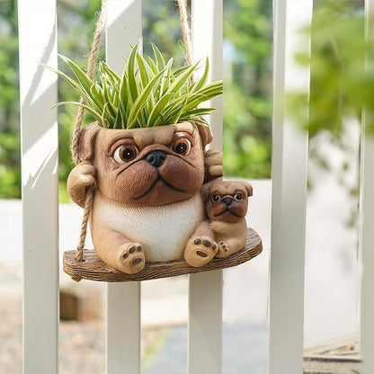 Swing Dog Hanging Planters for Indoor Plants, 6.3 Inch Hanging Baskets for Plants Outdoor, Small Succulent Pots with Drainage Hole, Resin Plant Hangers Outdoor for String Of Pearls, Gift for Mom