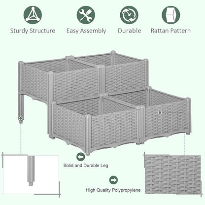Outsunny 4 Piece Raised Garden Bed with Legs, Planter Box Raised Bed to Grow Flowers, Herbs & Vegetables, Gray