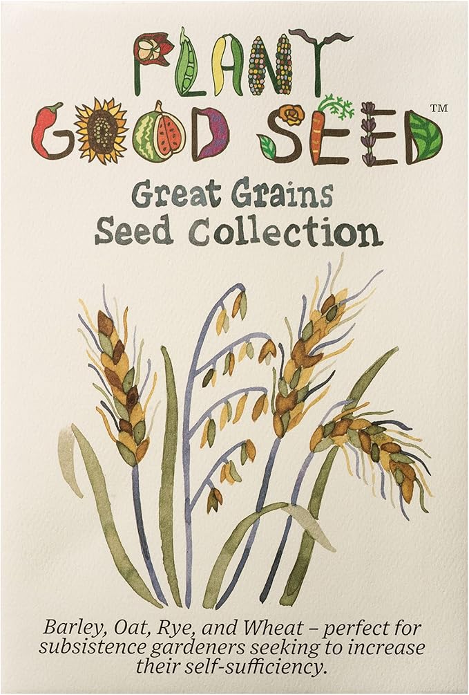 Plant Good Seed Organic Great Grains Seeds for Planting: 4 Packet Collection - Barley, Oat, Rye, Wheat - Heirloom Variety Pack