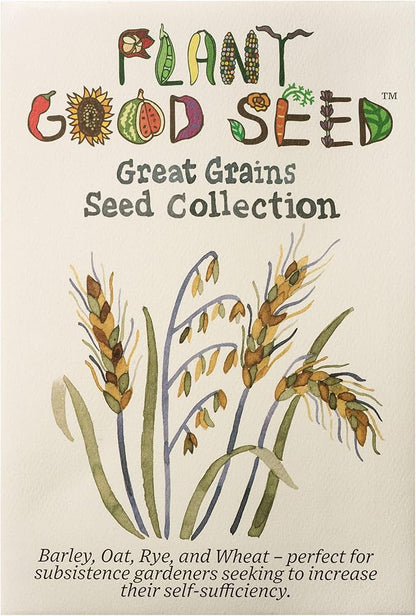 Plant Good Seed Organic Great Grains Seeds for Planting: 4 Packet Collection - Barley, Oat, Rye, Wheat - Heirloom Variety Pack
