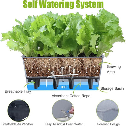 Window Box Planter 6 Pcs, 16.5 Inches Self Watering Rectangle Flower Plant Pots with Drainage Holes Trays, Vegetable Planters for Windowsill Patio Garden Balcony Porch Yard (Grey)