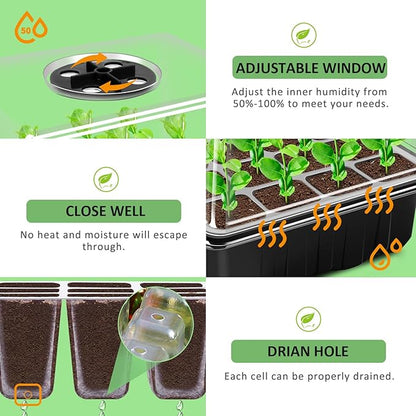 YAUNGEL Seed Starting Trays, 10 Pack 120 Cells Thicken Seed Starter Tray Kit with Humidity Dome/Heightened Lids Durable Growing Trays for Greenhouse & Gardens, Black