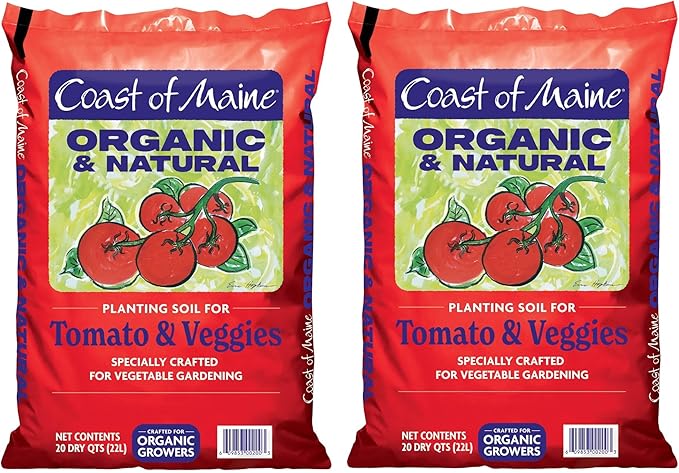 Coast of Maine Organic & Natural Planting Soil for Vegetables & Tomatoes - Premium Planting Soil w/ Composted Manure, Sphagnum Peat Moss for Multi Use Ground & Containers - Enhanced Drainage (20 Qt)