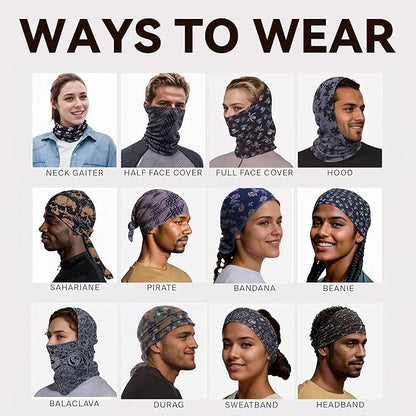 6-Pack Balaclava Face Mask for Men & Women - UV Protection Neck Gaiter, Multi-Use Cycling Mask & Breathable Headband