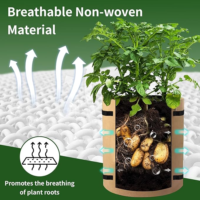 KONGDY 5 Pack 10 Gallon Potato Grow Bags, Heavy Duty Thick Aeration Nonwoven Fabric Pots with Handles, Colorful Plant Grow Bags for Outdoor Garden Potato, Tomato and Vegetables