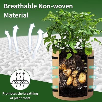 KONGDY 5 Pack 10 Gallon Potato Grow Bags, Heavy Duty Thick Aeration Nonwoven Fabric Pots with Handles, Colorful Plant Grow Bags for Outdoor Garden Potato, Tomato and Vegetables