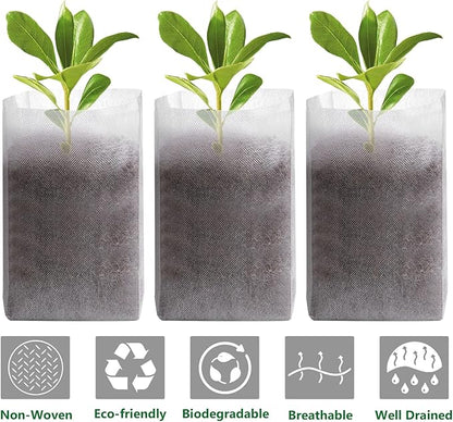 GREANER 100pcs Biodegradable Nursery Bags, 9 x 9inch Seed Planting Bags, Planting Seed Starting Pots Pouches, Standable Pouch for Potato, Flower, Tomato Plant Starts