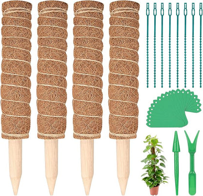 Kikhope Moss Pole Monstera Plants Support,4 Pack 15.7 Inch Coir Totem Poles, Plant Support Stakes, Plant Sticks, Coir Moss Stick for Indoor Potted Plants Train Creeper Plants Grow Upwards