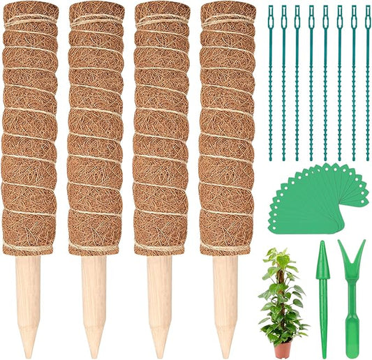Kikhope Moss Pole Monstera Plants Support,4 Pack 15.7 Inch Coir Totem Poles, Plant Support Stakes, Plant Sticks, Coir Moss Stick for Indoor Potted Plants Train Creeper Plants Grow Upwards