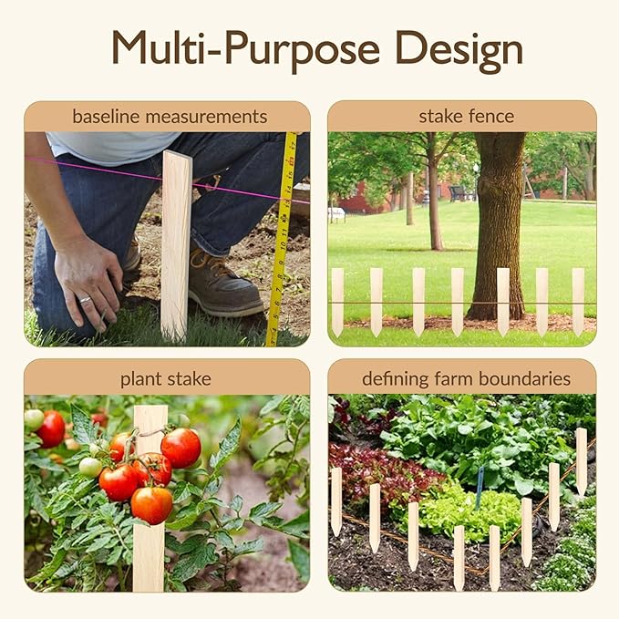 25 Pcs Wood Stakes 12 Inch Wooden Garden Stakes, Grade & Survey Stakes Sign Posts for Plant Support, Silt Fence, Yard Marking, Farm Boundaries, and Baselines
