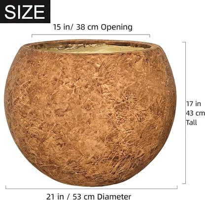 17 H x 21" Dia (15" Pot Opening) Round Fiberstone Planter with Drainage Hole, Indoor/Outdoor Large Plant Pot for Home Patio Garden, Ideal for Large Plants -Camel