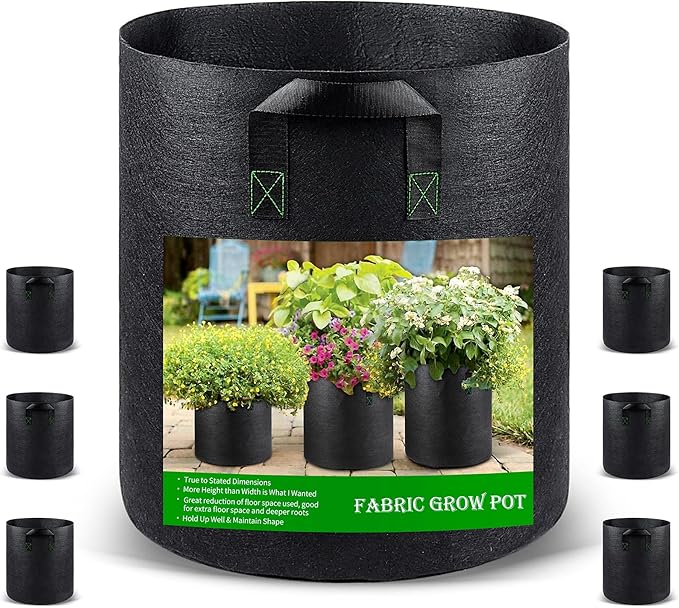 GreenTiger Tall Grow Bags, 6-Pack 10 Gallon Grow Pots with Handles, Improved 320G Thickened Aeration Fabric Deep Plant Growing Bags, Designed for Indoor/Outdoor Vegetables and Flowers, Classic Black