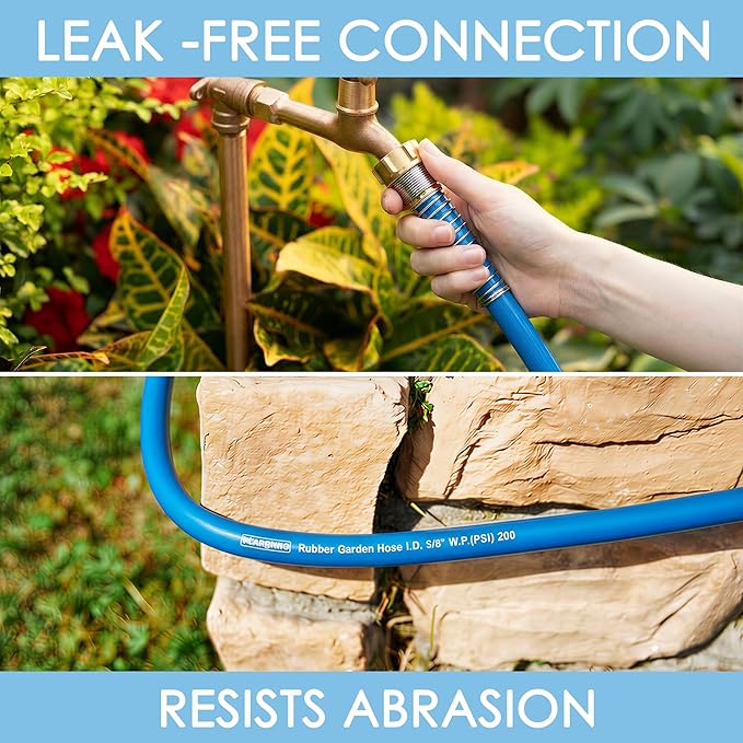 5/8 IN. × 90FT. Flexible Rubber Garden Hose, High Flow 5/8" I.D. Brass Fitting No Memory Durable Heavy Duty Water Hose for Watering, Irrigation, Water Transfer Pump