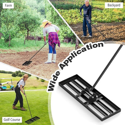 30" x 10" Lawn Leveling Rake, Heavy Duty Landscape Rake with 67" Handle, Non-Slip Grip & Flat Head, Space-Saving Lawn Level Tool for Garden, Backyard, Golf Course & Sports Field(Black)