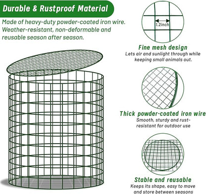 Convivium Plant Protectors from Animals 6 Packs, 13 x 12 in Metal Chicken Wire Cloche Plant Cages for Outdoor Plants, Garden Fencing Animal Barrier with Detachable Dome Lid, Stakes & Zip Ties