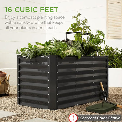 Best Choice Products 4x2x2ft Outdoor Metal Raised Garden Bed, Deep Root Box Planter for Vegetables, Flowers, Herbs, 119 Gallon Capacity, 100% Non Toxic Materials - Dark Brown Wood Grain