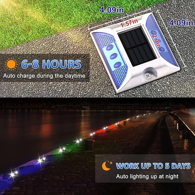 Aolyty Solar Driveway Dock Lights, IP68 Waterproof Solar Deck Light Outdoor Warning Step Lights Reflective Road Marker for Sidewalk Stair Garden Pathway Walkway (4 Pack, Red)