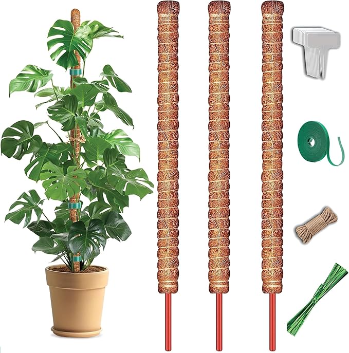 3 Pack 28 Inch Moss Pole, Stackable Moss Poles for Climbing Plants Monstera, Tall Plant Sticks Accessories, Large Coir Monstera Plant Support Stakes for Potted Plants Indoor, Pothos