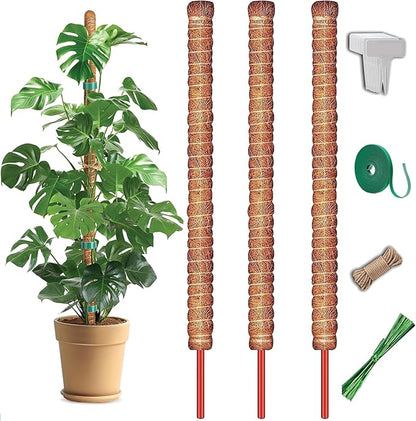 3 Pack 28 Inch Moss Pole, Stackable Moss Poles for Climbing Plants Monstera, Tall Plant Sticks Accessories, Large Coir Monstera Plant Support Stakes for Potted Plants Indoor, Pothos