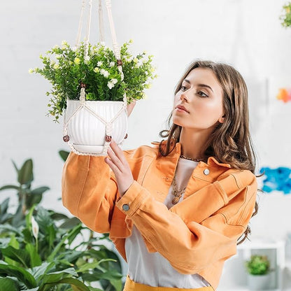 YIBOT 3 Pack Macrame Plant Hangers Indoor Different Size Hanging Planter Basket Flower Pot Holder with Beads No Tassels 35"/29"/23"(POTS NOT Included)