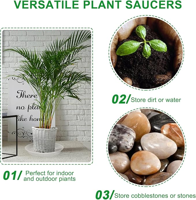 TITE 3 Pack Plant Saucer Heavy Large Planter Durable Thicker Plastic Plant Trays for Indoors and Outdoor,Plant Saucer Drip Trays (Transparent, 16 inch)