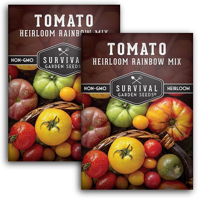 Heirloom Rainbow Mix Tomato Seeds for Planting - Colorful Heirloom Tomato Seed Variety Pack, High Yield Garden Tomatoes, Non-GMO Open Pollinated - Survival Garden Seeds (2 Pack)