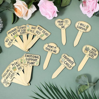 15pcs Garden Plant Markers, Wooden Plant Signs, Funny Plants Stakes, Plants Labels Tab Cute Words Patterns Garden Tags for Indoor Outdoor Patio Home Decoration Gifts