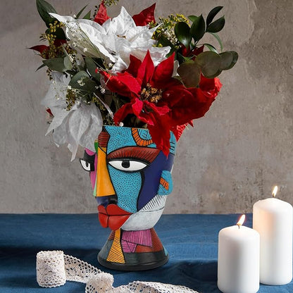 Abstract Face Planters Pots Head 7.8 Inch with Drainage - Decorative Plant Pots Retro Rainbow Design, Cute Unique Planter for Succulents/Snake Plants/Cactus Indoor & Outdoor