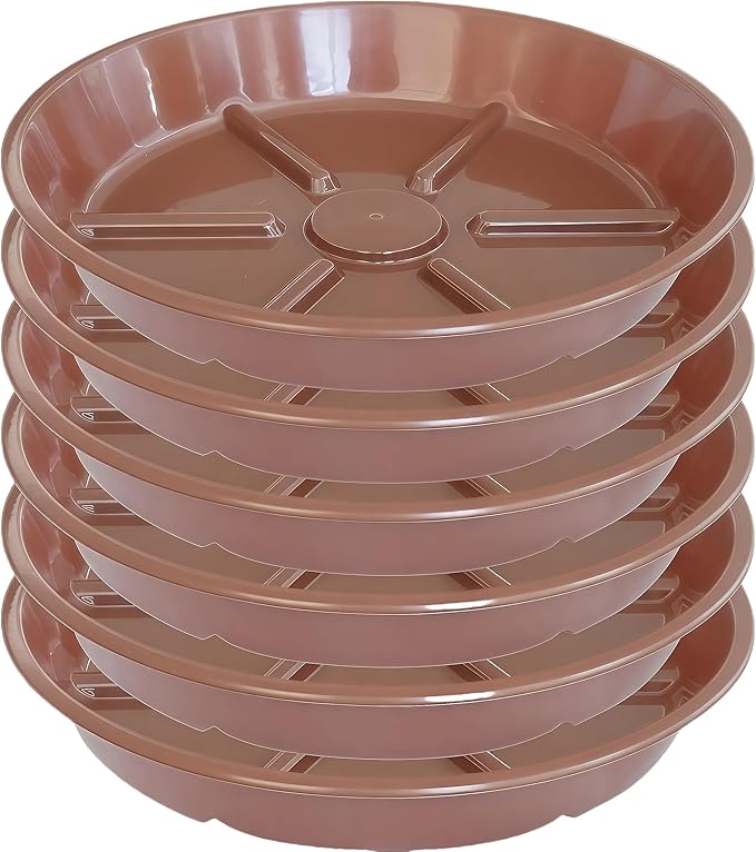 Plant Saucer Pot Tray 10 inch, 6 Packs Flower Planter Saucers, Durable Round Plastic Flower Plant Water Drip Tray for Pots Planter, Plant Dish Pant Plate to Catch Water for Indoor & Outdoor, Chocolate