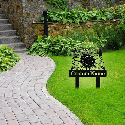 Custom Sunflower Metal Garden Sign with Stake, Personalized Garden Signs for Outside, Customized Garden Name Signs for Yard Lawn Outdoor Decor Gardening Gifts for Moms Grandmas Gardeners