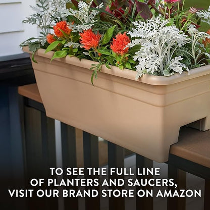 The HC Companies 24 Inch Deck Rail Planter Box with Drainage Plug, Lightweight UV-Resistant Plastic Outdoor Planters for Wood Deck Rail, Flower Box for Garden, Patio, Balcony, and Fence, Black