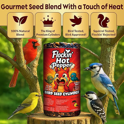 Hot Pepper Bird Seed Cylinders with Hole – Squirrel Proof Bird Seed Spicy – Perfect for Cardinals, Woodpeckers, Finches, Blue Jay & More – Wild Birdseed with No Filler – USA Made (6" x 7.75") 2pk