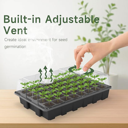 Gardzen 5-Set Seed Starter Tray Kits, Durable Plant Germination Trays with Humidity Vented Domes and Bases, Ideal for Seed Starting, Indoor Gardening, and Greenhouse (Total 200 Cells)