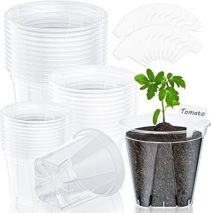 30 Pack Clear Nursery Pots for Plants, 5.5/5.9/6.3 Inch Reinforced Plastic Plant Pots with Drainage Holes High Transparency Plant Pot Seed Starter Pot High Transparency with 20 Plant Labels