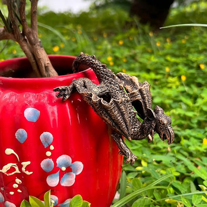Dragon Planter Pot Flower 4.3'' x 3.82'' Climbing Animal Figurine, Resin Statue and Decorative Sculpture for Vase, Plant Hanger, Garden Outdoor Stone Decor, Patio Lawn Yard Ornaments (Antique Bronze)