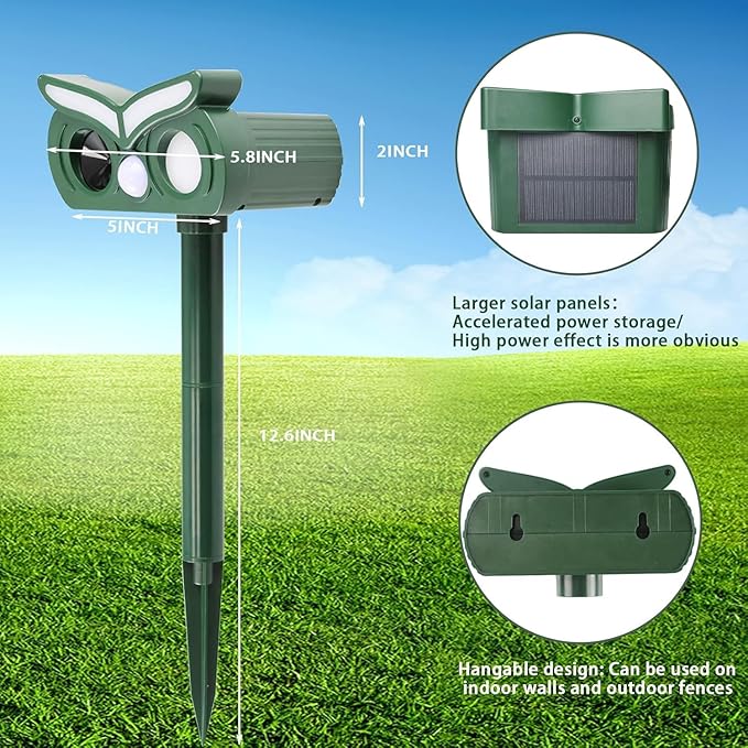 1Pack Solar Ultrasonic Animal Repellent Outdoor Deer Repellent Devices with Motion Detection&Flash Light Squirrel Rabbit Dog Cat Deterrent,Keep Rodent Chipmunk Raccoon Away for Yard