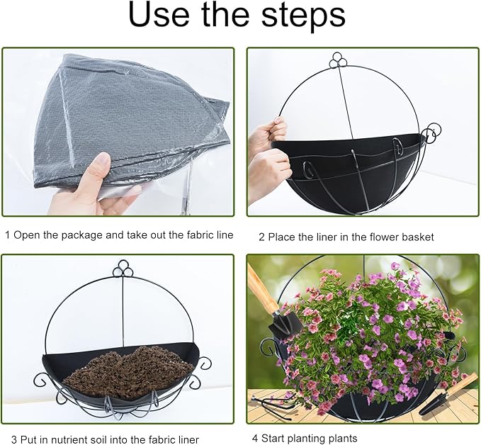 3PCS 12 Inch Half Round Planter Liners Fabric Plant Liners Half Circle Flower Basket Liners Replacement Felt Liner Coconut Liners Alternative for Wall Hanging Basket Planter