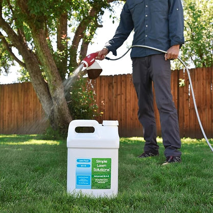 Advanced 16-4-8 Lawn Fertilizer - Liquid Lawn Food Spring & Summer Concentrated Spray - Any Grass Type- Fish and Seaweed Kelp- Balanced NPK - Simple Lawn Solutions (2.5 Gallons)