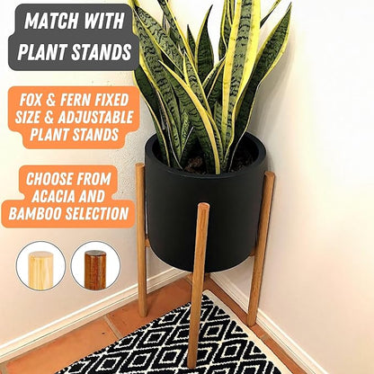 Fox & Fern 8 Inch Black Plant Pot with Drainage Plug — Premium Lightweight Fiberstone Matte Black Planter - 8 Inch Pots for Plants - for Indoor & Outdoor Use - Weather Resistant & UV Resistant
