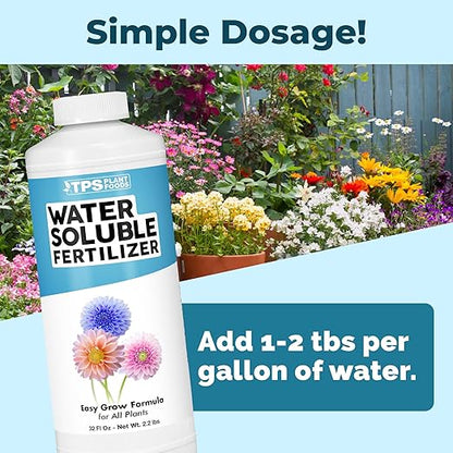 Water Soluble Fertilizer, Complete Liquid Water Soluble Plant Food, 32 oz (1 Quart)