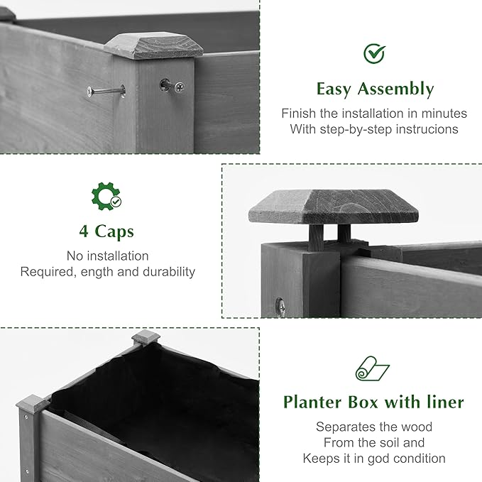 Raised Garden Bed with Legs, 48x24x30'', Outdoor Wood Elevated Planter Box, Thick Legs, w/Liner
