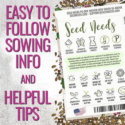 Seed Needs Pink Swamp Milkweed Seeds for Planting - Heirloom & Untreated - Grow a Butterfly Garden to Attract Monarch Butterflies & Pollinators (5 Packs)